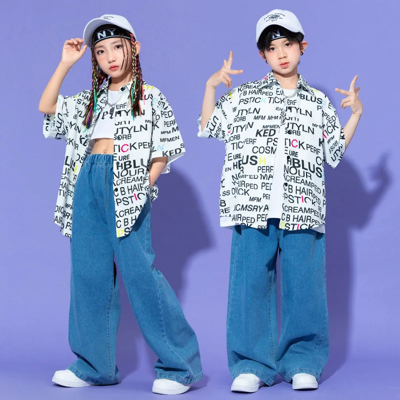 Summer Kids Hip Hop Jazz Performance Clothes Sets Short Sleeve Letter Print Shirt + Jeans Teen Boys Girls Street Dance Costumes
Summer Kids Hip Hop Jazz Performance Clothes Sets Short Sleeve Letter Print Shirt + Jeans Teen Boys Girls Street Dance Costumes