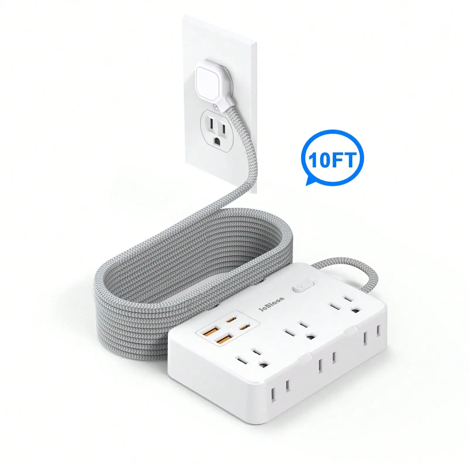 6-Outlet Surge Protector Power Strip with 4 USB Ports including 2 USB-C ports, dual-side socket design. Equipped with 10ft braided cord and flat plug, safe and practical for home, office, travel and multi-device charging needs
6-Outlet Surge Protector Power Strip with 4 USB Ports including 2 USB-C ports, dual-side socket design. Equipped with 10ft braided cord and flat plug, safe and practical for home, office, travel and multi-device charging needs