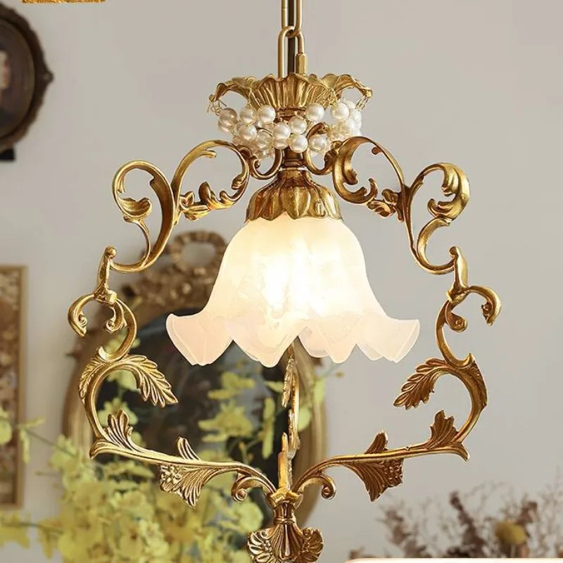 European Gold Carving Wrought Iron LED Pendant Lights White Flower Shape Glass Hanging Lamp Living Room Hotel Bedroom Chandelier
European Gold Carving Wrought Iron LED Pendant Lights White Flower Shape Glass Hanging Lamp Living Room Hotel Bedroom Chandelier