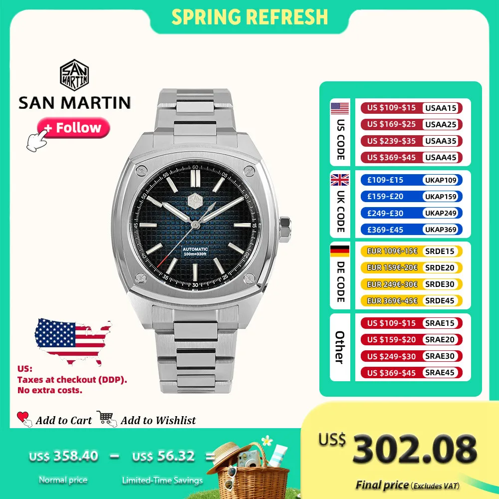 San Martin Original Design 39.5mm Luxury Sport Men Watch PT5000 Automatic Mechanical Stainless Steel Watches Waterproof SN0026
San Martin Original Design 39.5mm Luxury Sport Men Watch PT5000 Automatic Mechanical Stainless Steel Watches Waterproof SN0026