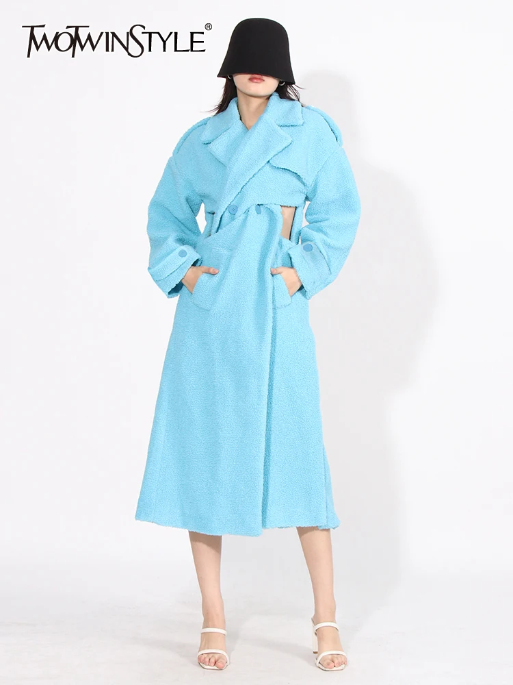 TWOTWINSTYLE Solid Hollow Out Trench For Women Lapel Long Sleeve Patchwork Double Breasted Casual Trenches Female Fashion New
TWOTWINSTYLE Solid Hollow Out Trench For Women Lapel Long Sleeve Patchwork Double Breasted Casual Trenches Female Fashion New