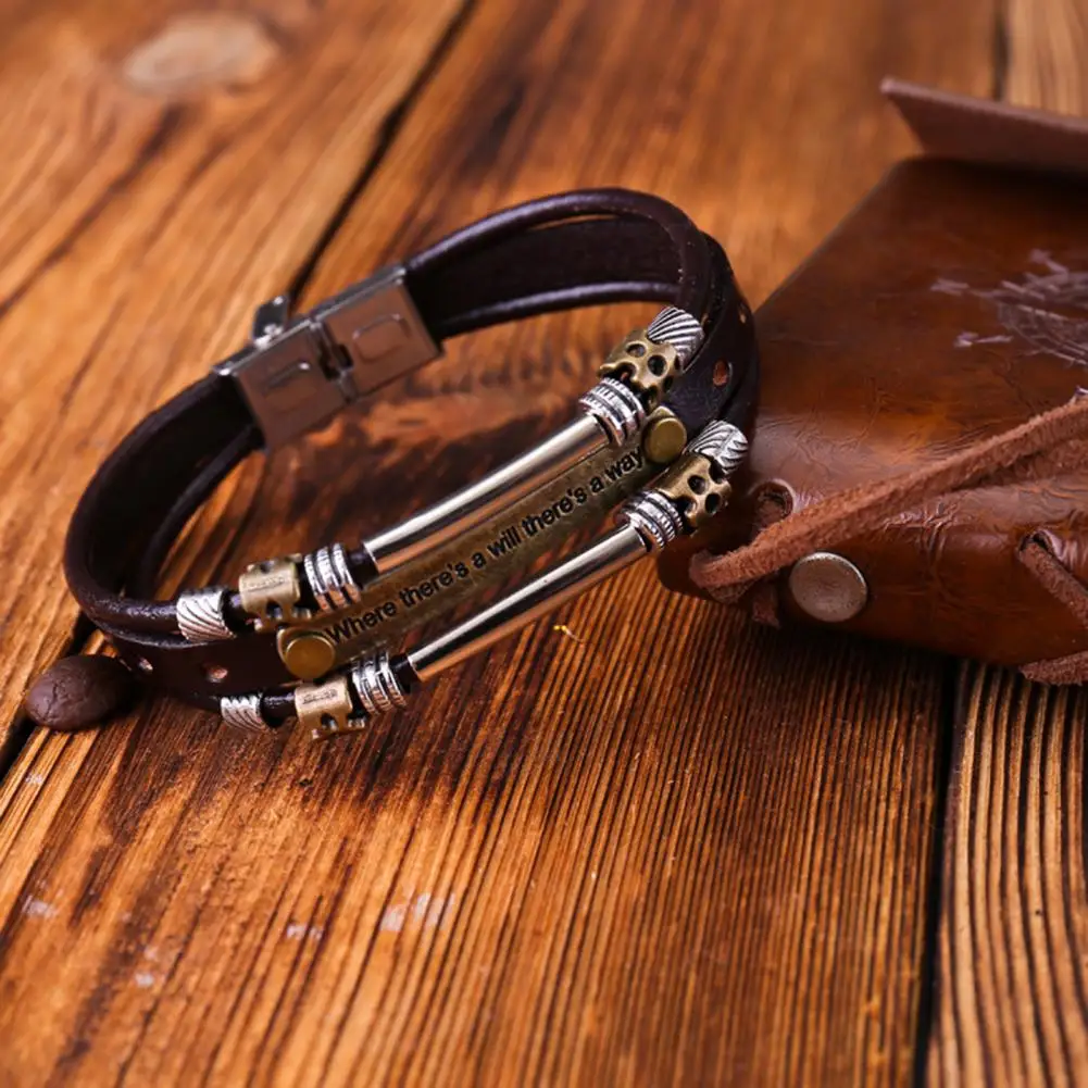 Men Bracelet Faux Leather Stainless Steel Buckle Retro 3-layered Letter Curved Hip-Hop Style Lightweight Motorcycle Chain Party
Men Bracelet Faux Leather Stainless Steel Buckle Retro 3-layered Letter Curved Hip-Hop Style Lightweight Motorcycle Chain Party