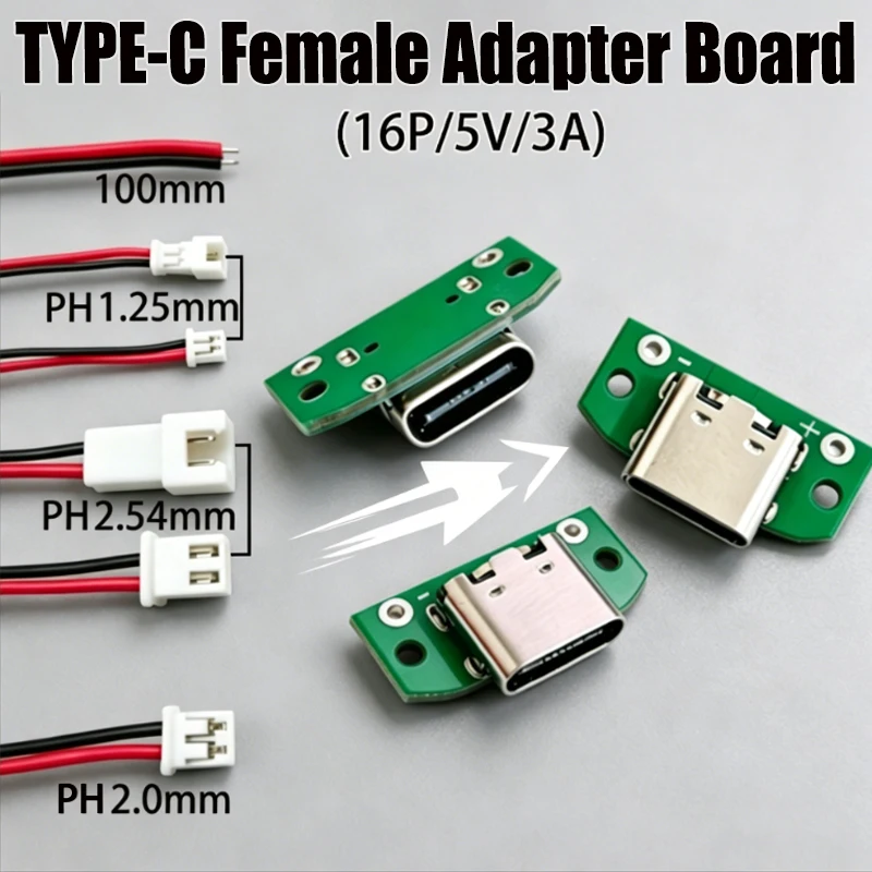 Cltgxdd 1pcs USB Type-C Female Adapter Board 16P Only Charges 5V 3A With PH1.25/2.0/2.54mm Terminal Wire For DIY Charging Module
Cltgxdd 1pcs USB Type-C Female Adapter Board 16P Only Charges 5V 3A With PH1.25/2.0/2.54mm Terminal Wire For DIY Charging Module