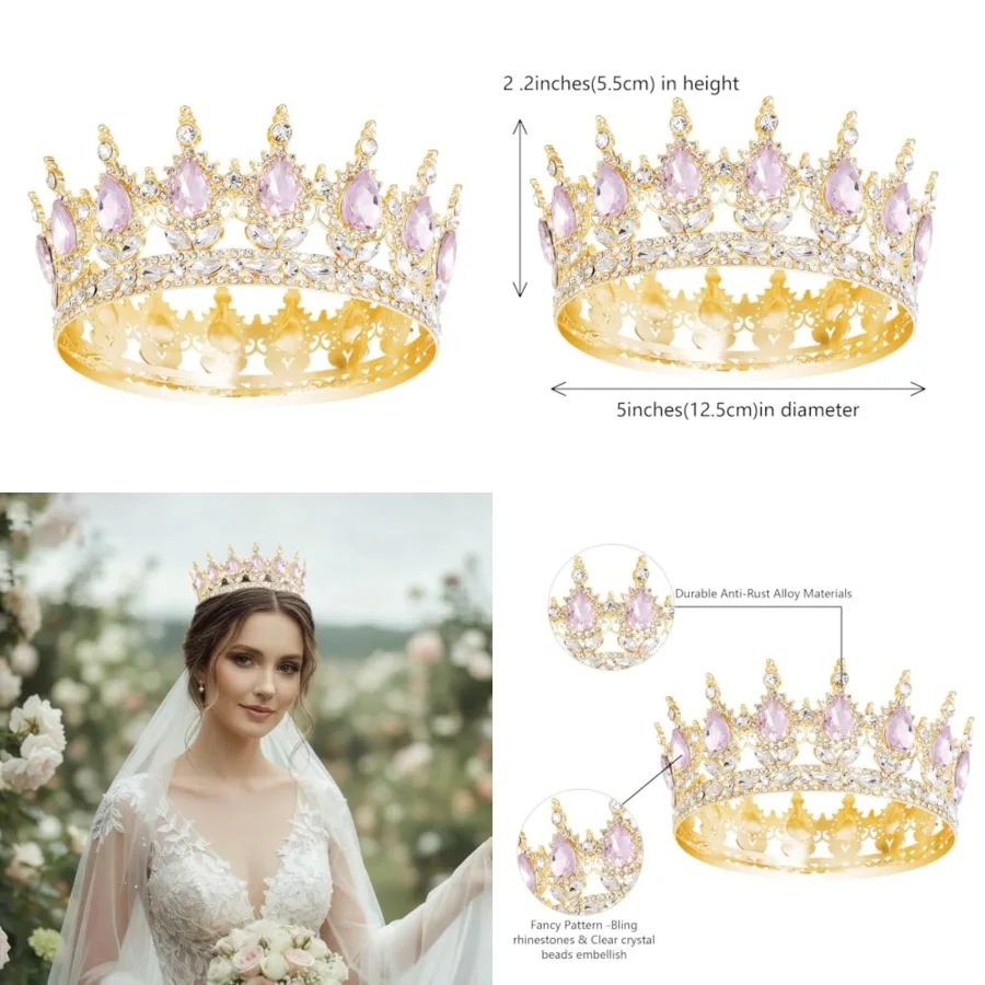 Queen Crown Rhinestone Wedding Crowns and Tiaras for Women Costume Party Hair Accessories Princess BirthdayCrown Crystal BridalCrown, Gold Pink Crown
Queen Crown Rhinestone Wedding Crowns and Tiaras for Women Costume Party Hair Accessories Princess BirthdayCrown Crystal BridalCrown, Gold Pink Crown