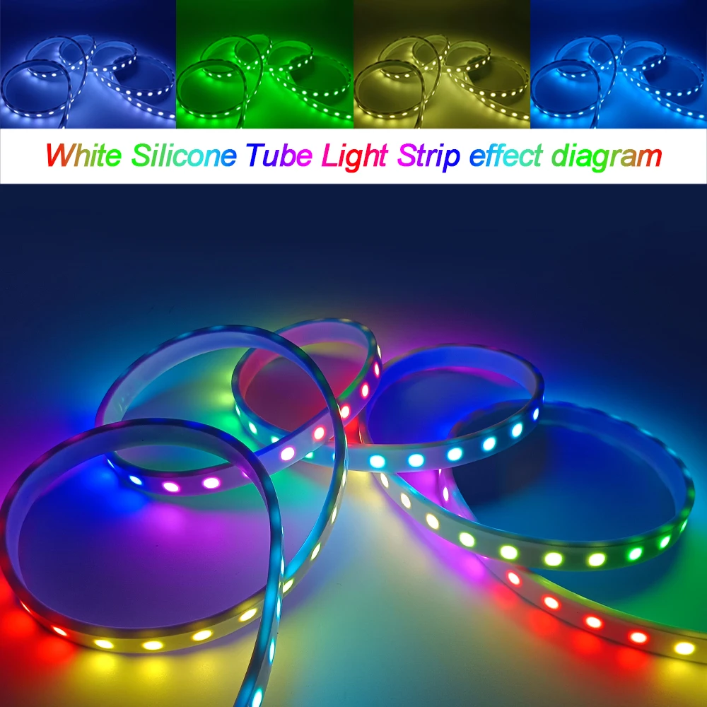Individually Addressable Silicone Tube Led light strip WS2812 5V 60Led/m Black/White/Transparent 0.5-5m For 10mm PCB IP67
Individually Addressable Silicone Tube Led light strip WS2812 5V 60Led/m Black/White/Transparent 0.5-5m For 10mm PCB IP67