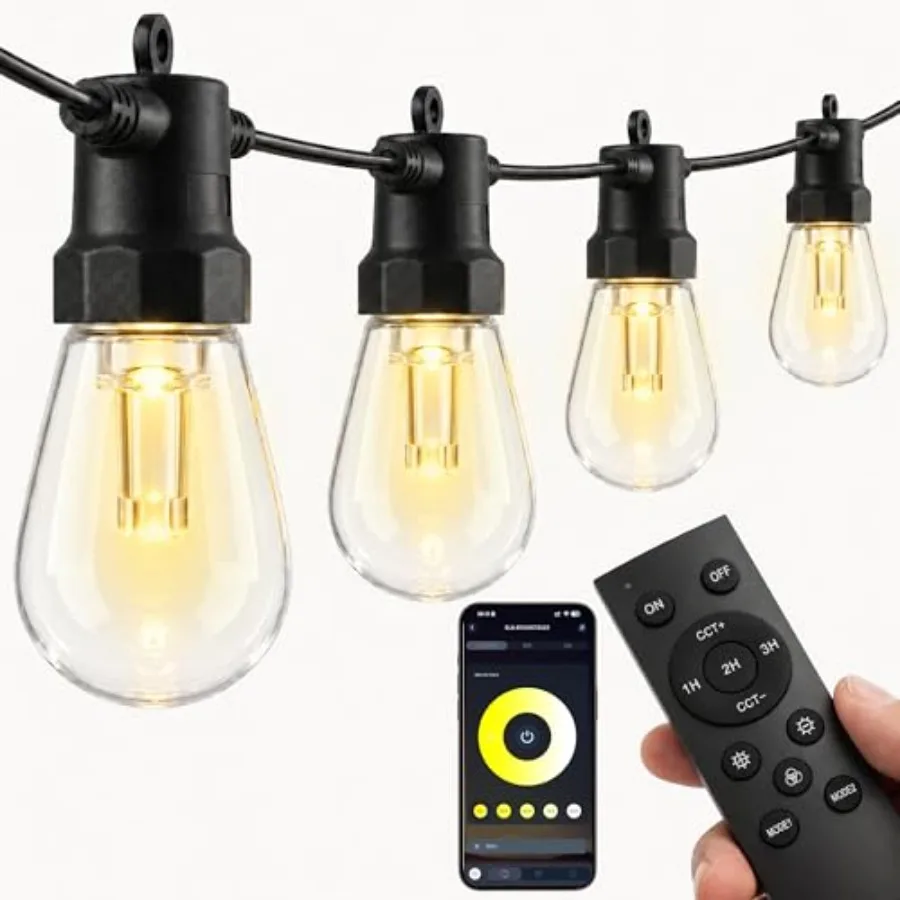 Outdoor String Lights 50FT, Tunable Warm and Cool White 2700K-7000K, LED Patio String Lights with APP and Remote, 20 Shatterpro
Outdoor String Lights 50FT, Tunable Warm and Cool White 2700K-7000K, LED Patio String Lights with APP and Remote, 20 Shatterpro