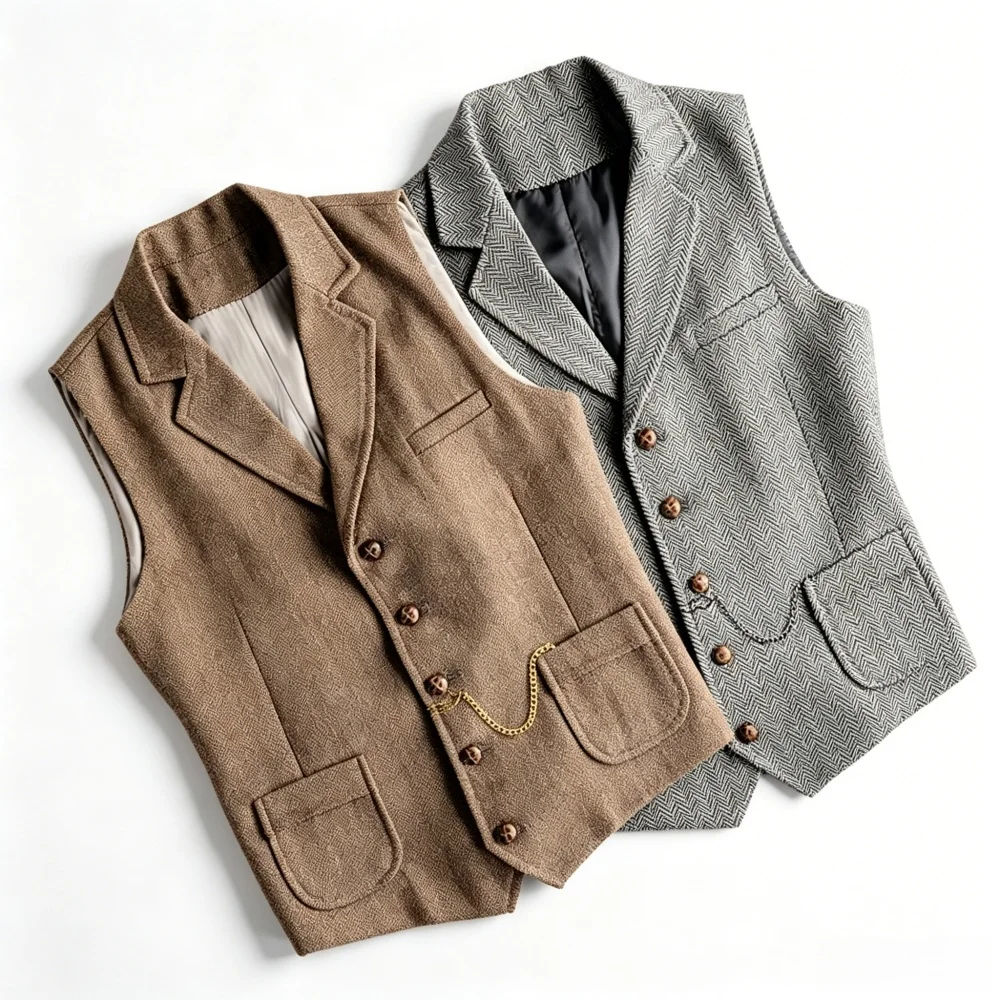 Men's Suit Vest Herringbone Tweed Lapel Single Breasted Men's Waistcoat For Groomsmen Wedding
Men's Suit Vest Herringbone Tweed Lapel Single Breasted Men's Waistcoat For Groomsmen Wedding