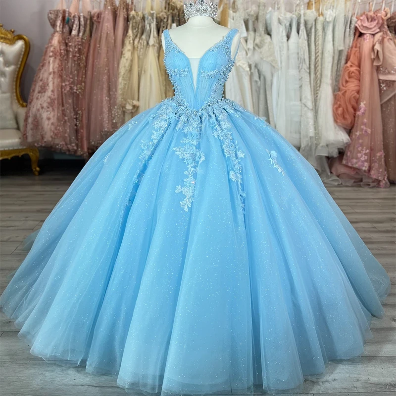 Sky Blue Shiny Quinceanera Dresses Ball Gown Off The Shoulder Applique Beading Tull Party Birthday Sweet 16 Dress Vestidos 15
Sky Blue Shiny Quinceanera Dresses Ball Gown Off The Shoulder Applique Beading Tull Party Birthday Sweet 16 Dress Vestidos 15