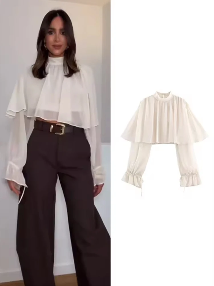 Women Autumn Winter New Elegant Ruffled Blouse Long Sleeve High Neck Lamination Top White Loose Fit Casual Party Fashion Shirt
Women Autumn Winter New Elegant Ruffled Blouse Long Sleeve High Neck Lamination Top White Loose Fit Casual Party Fashion Shirt
