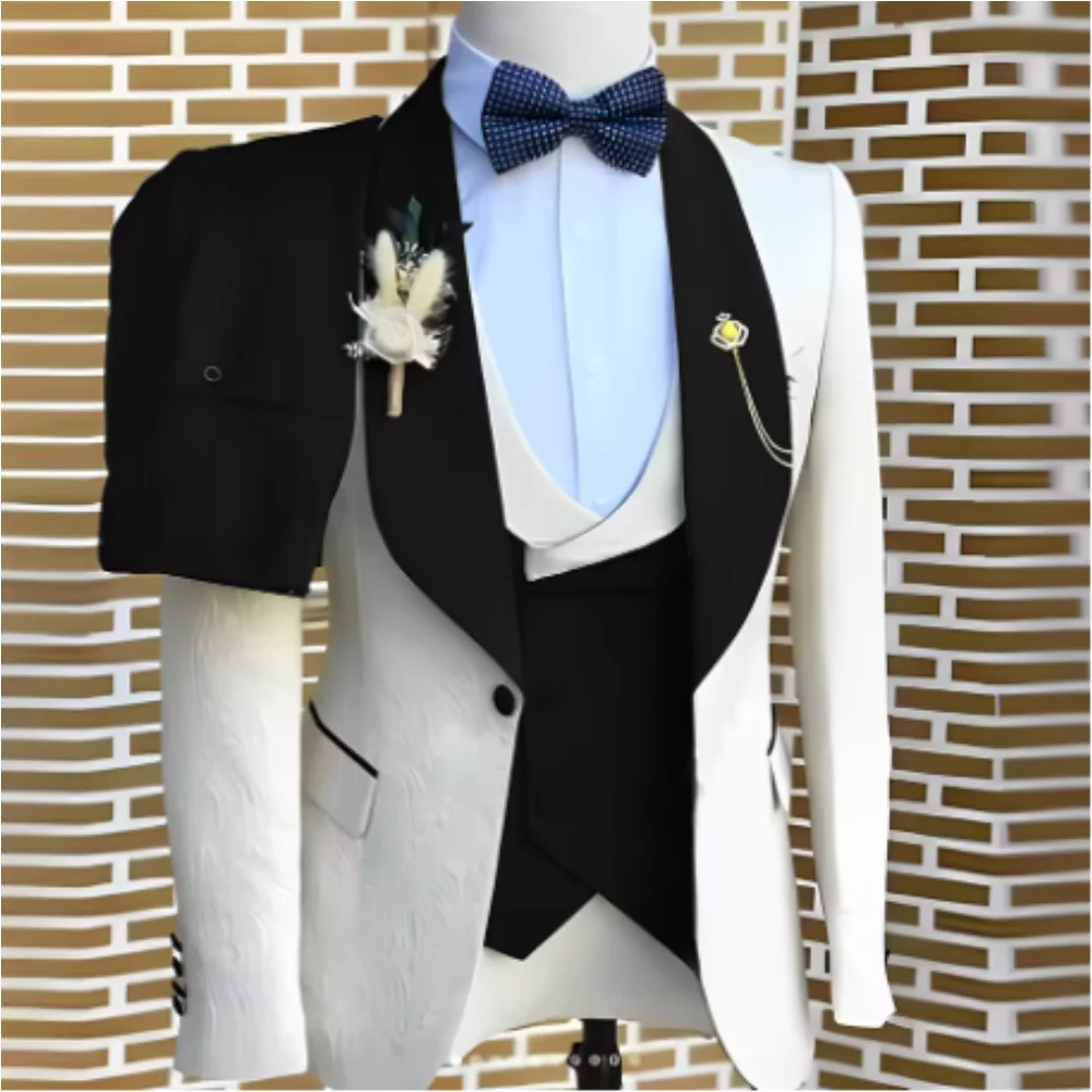 Wedding Jacquard Men Suits 3 Pcs Shawl Lapel One Button Groom Tuxedos Prom Dinner Best Man Blazer Custom Made Jacket Pants Vest
Wedding Jacquard Men Suits 3 Pcs Shawl Lapel One Button Groom Tuxedos Prom Dinner Best Man Blazer Custom Made Jacket Pants Vest
