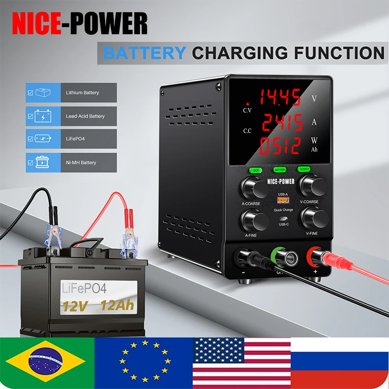 NICE-POWER Adjustable Regulated Power Supply 30V 10A,Intelligent Charging, OCP,OVP, Preset Current Function,For Laptop Charging
NICE-POWER Adjustable Regulated Power Supply 30V 10A,Intelligent Charging, OCP,OVP, Preset Current Function,For Laptop Charging