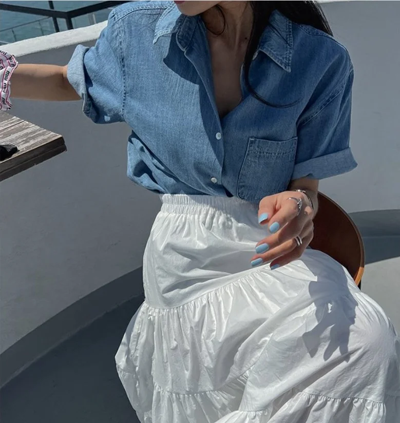 Retro Washed Loose Short Sleeve Collar Denim Jacket for Women Single Pocket Trendy Straight Cut Top Cotton Blend
Retro Washed Loose Short Sleeve Collar Denim Jacket for Women Single Pocket Trendy Straight Cut Top Cotton Blend