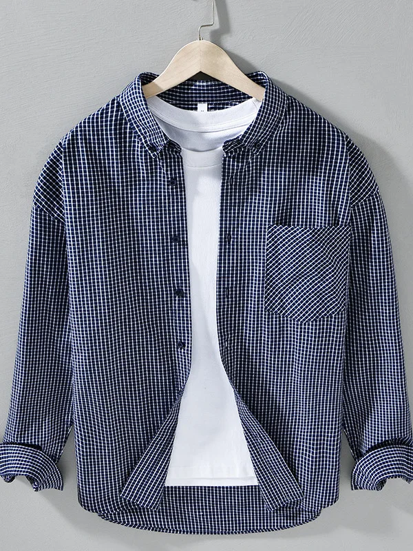 Loose Wide Version Retro Plaid Men's Casual Shirt Spring Summer New Style Japanese Style Light Blue Long Sleeve Button up
Loose Wide Version Retro Plaid Men's Casual Shirt Spring Summer New Style Japanese Style Light Blue Long Sleeve Button up