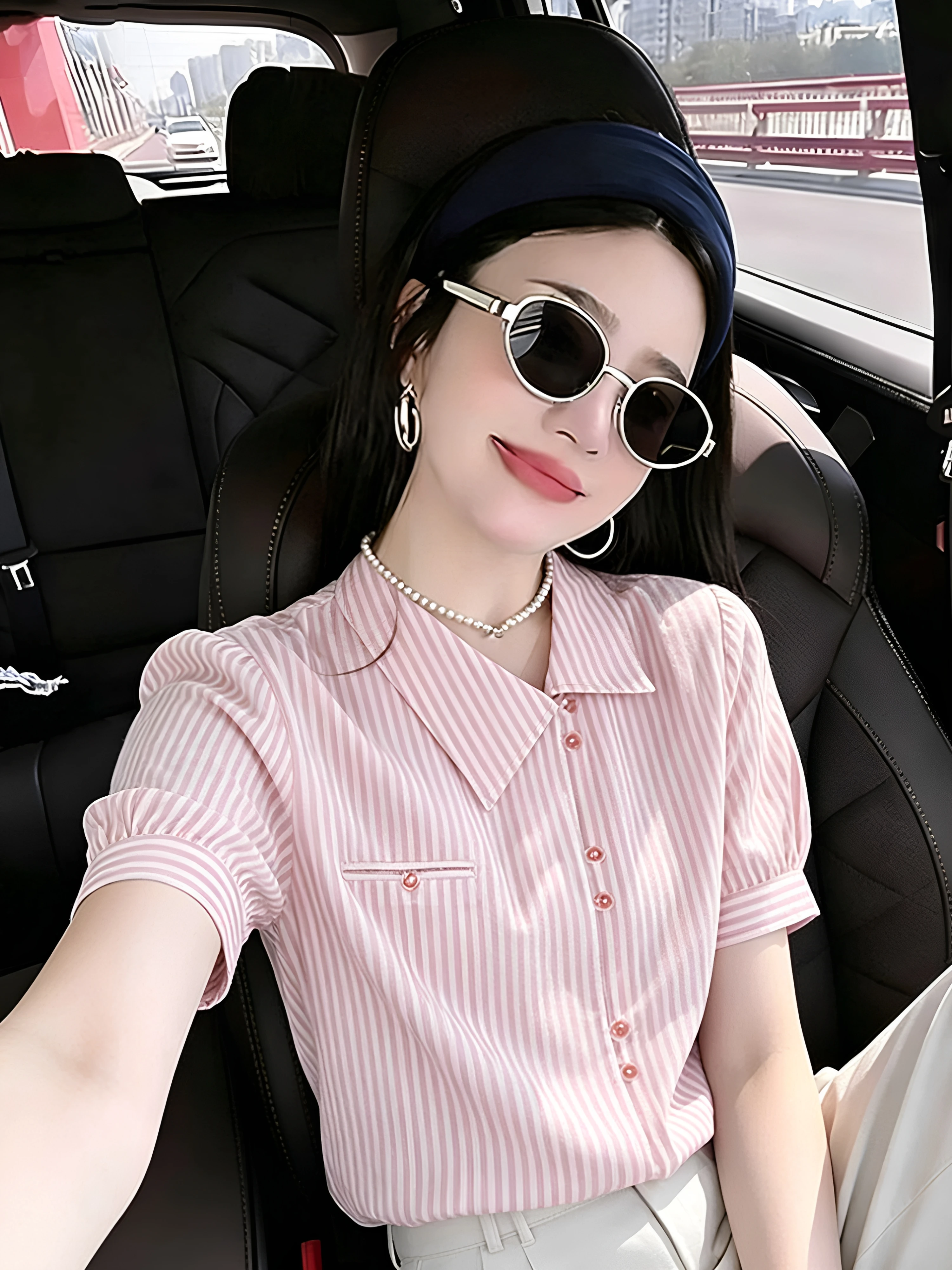 Sweet Spicy Pink Striped Short Sleeve Shirt Women's Commute Versatile Korean Style Summer New Arrival Shirt
Sweet Spicy Pink Striped Short Sleeve Shirt Women's Commute Versatile Korean Style Summer New Arrival Shirt