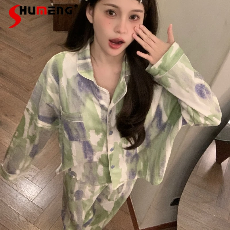 Women's Spring Autumn Style Pajamas Pure Cotton Long Sleeve Loose Sleep Set Female Japanese High End Gradient Homewear
Women's Spring Autumn Style Pajamas Pure Cotton Long Sleeve Loose Sleep Set Female Japanese High End Gradient Homewear