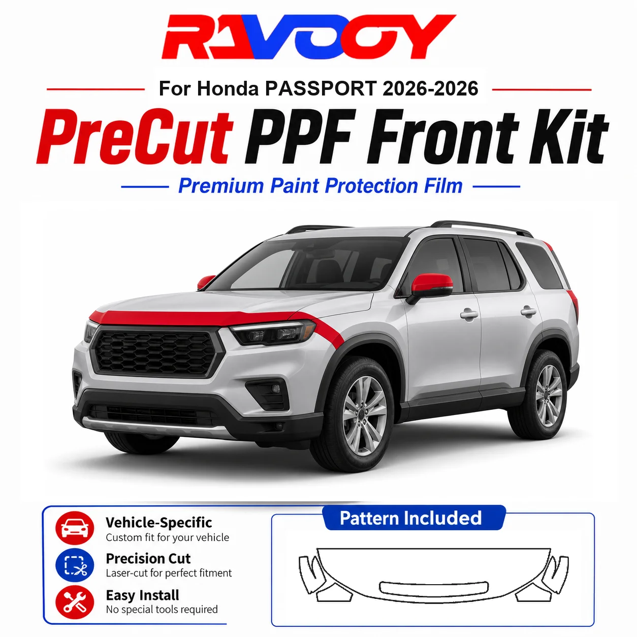 8.5mil TPU Precut PPF Kit For Honda PASSPORT 2026-2026 - Hood, Fenders & Mirror Set - Self-Healing Clear Bra Film
8.5mil TPU Precut PPF Kit For Honda PASSPORT 2026-2026 - Hood, Fenders & Mirror Set - Self-Healing Clear Bra Film