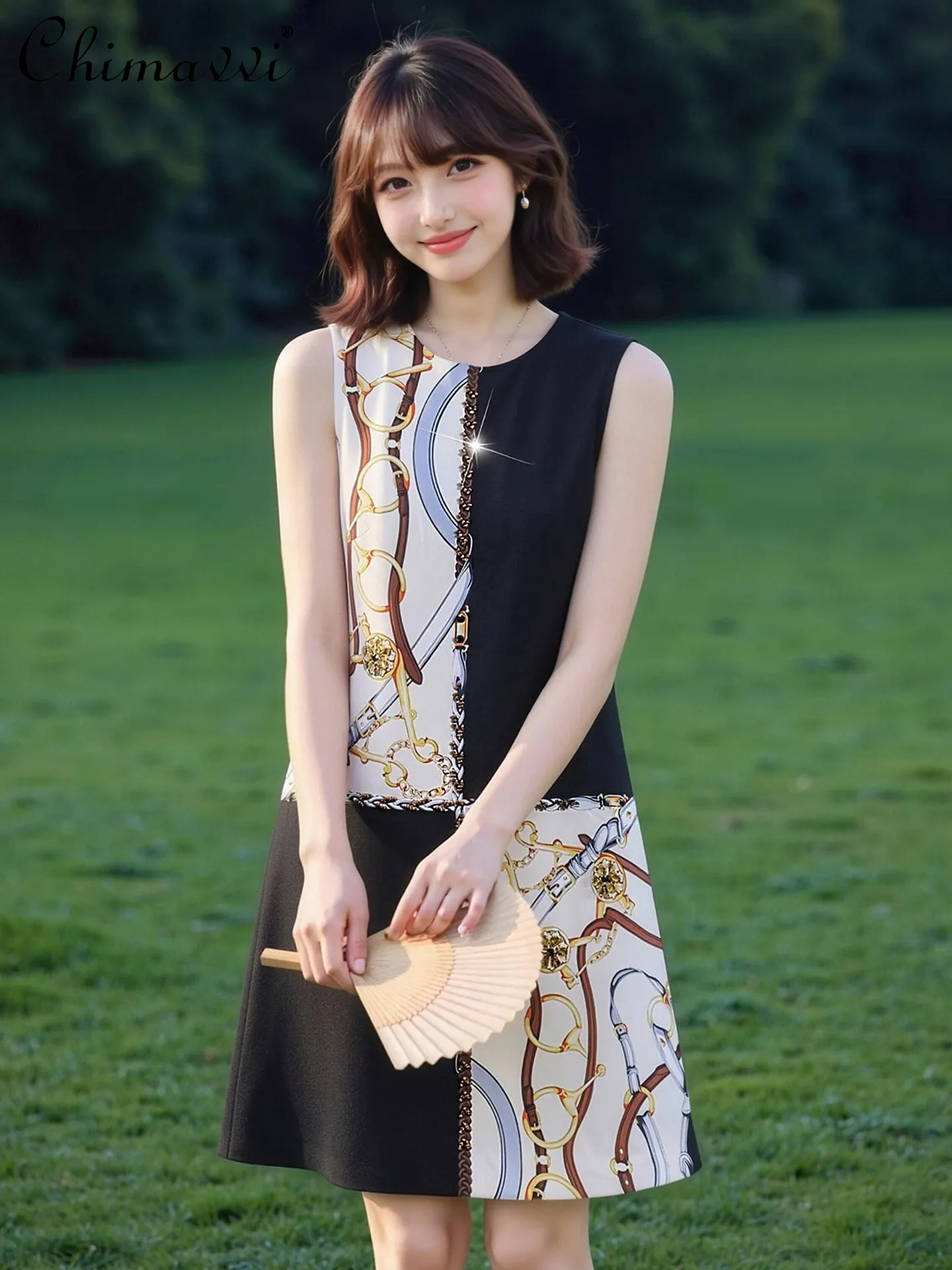 French Elegant Luxury Heavy Industry Beaded Diamond Round Neck Sleeveless High Waist A-line Fashion Printed Summer Dress Women
French Elegant Luxury Heavy Industry Beaded Diamond Round Neck Sleeveless High Waist A-line Fashion Printed Summer Dress Women