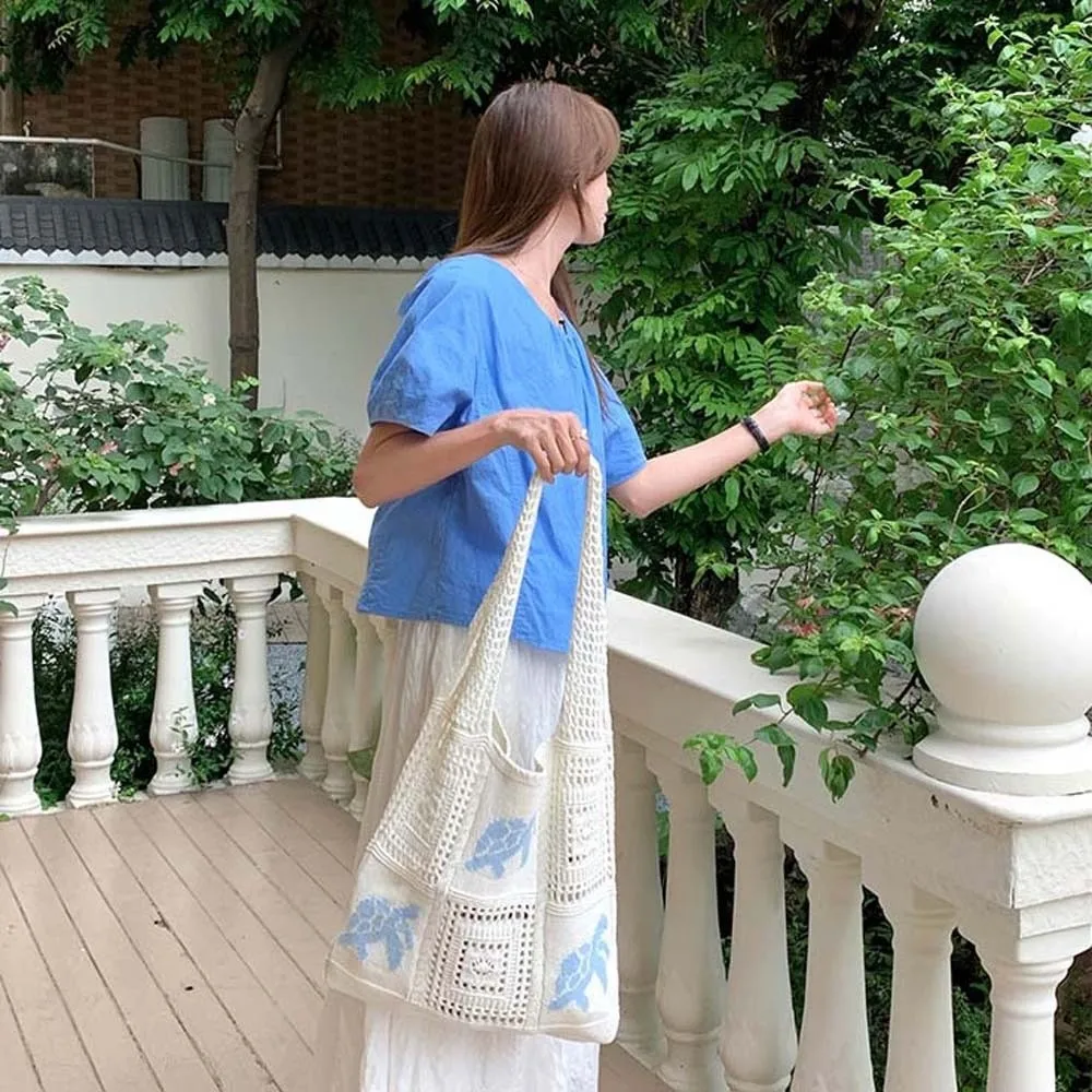 Trendy Large Capacity Crochet Tote Bag Embroidered Turtle Hollow Woven Bag Cotton Korean Style Knitting Handbag Storage
Trendy Large Capacity Crochet Tote Bag Embroidered Turtle Hollow Woven Bag Cotton Korean Style Knitting Handbag Storage