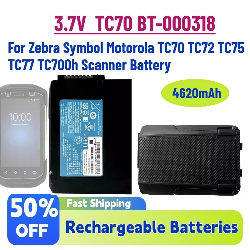 In Stock 3.7V 4620mAh TC70 BT-000318 Li-Ion Battery Replace for Zebra Symbol Motorola TC70 TC72 TC75 TC77 TC700h Scanner Battery
In Stock 3.7V 4620mAh TC70 BT-000318 Li-Ion Battery Replace for Zebra Symbol Motorola TC70 TC72 TC75 TC77 TC700h Scanner Battery