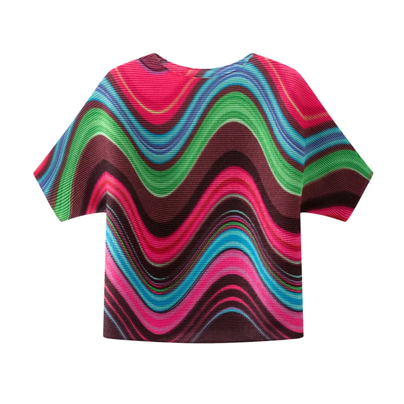 Designed Color-blocked O Neck Loose Pleated Short-sleeved T-shirt Miyake Fashion Versatile Pleated Top Women's Summer New Style
Designed Color-blocked O Neck Loose Pleated Short-sleeved T-shirt Miyake Fashion Versatile Pleated Top Women's Summer New Style