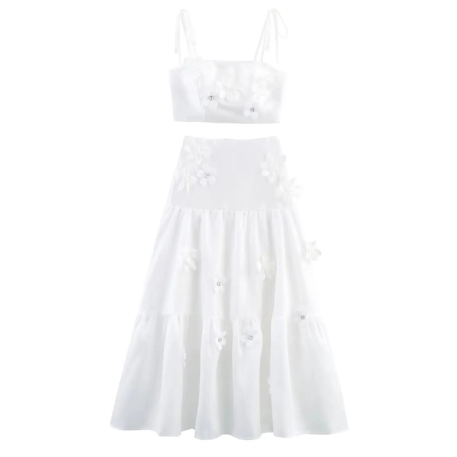 KONDALA Шикарный белый женский костюм с 3D цветочным принтом, сексуальные короткие топы на бретельках + юбка трапециевидной формы на молнии, мода 202S, праздничный драгоценный камень Y2K, элегантный комплект Mujer
KONDALA Шикарный белый женский костюм с 3D цветочным принтом, сексуальные короткие топы на бретельках + юбка трапециевидной формы на молнии, мода 202S, праздничный драгоценный камень Y2K, элегантный комплект Mujer