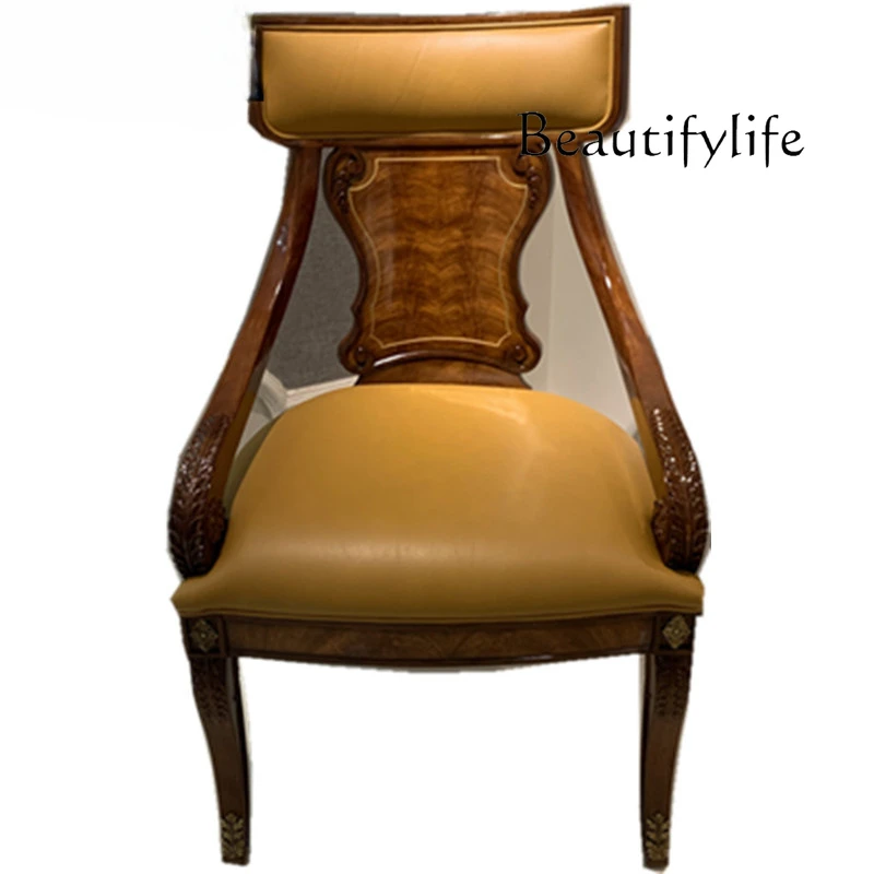 Italian medieval all-solid wood dining chair household simple leather back chair
Italian medieval all-solid wood dining chair household simple leather back chair