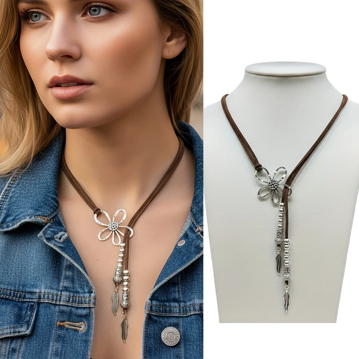 1 Bohemian style adjustable necklace, fashionable retro women's jewelry, alloy hollow flower tassel design, high-quality autumn and winter necklace, suitable for four seasons to wear decoration, is the ideal gift Halloween, Christmas, Valentine's Day
1 Bohemian style adjustable necklace, fashionable retro women's jewelry, alloy hollow flower tassel design, high-quality autumn and winter necklace, suitable for four seasons to wear decoration, is the ideal gift Halloween, Christmas, Valentine's Day