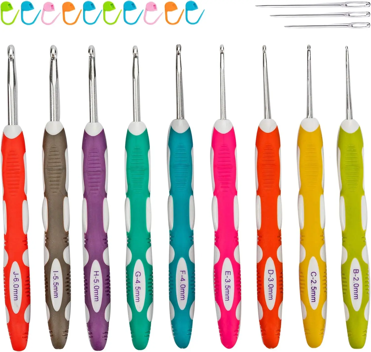 9 PCS Ergonomic Crochet Hooks Set with Soft Grip Handles for Beginners, Size B to J 2.0mm-6.0mm
9 PCS Ergonomic Crochet Hooks Set with Soft Grip Handles for Beginners, Size B to J 2.0mm-6.0mm