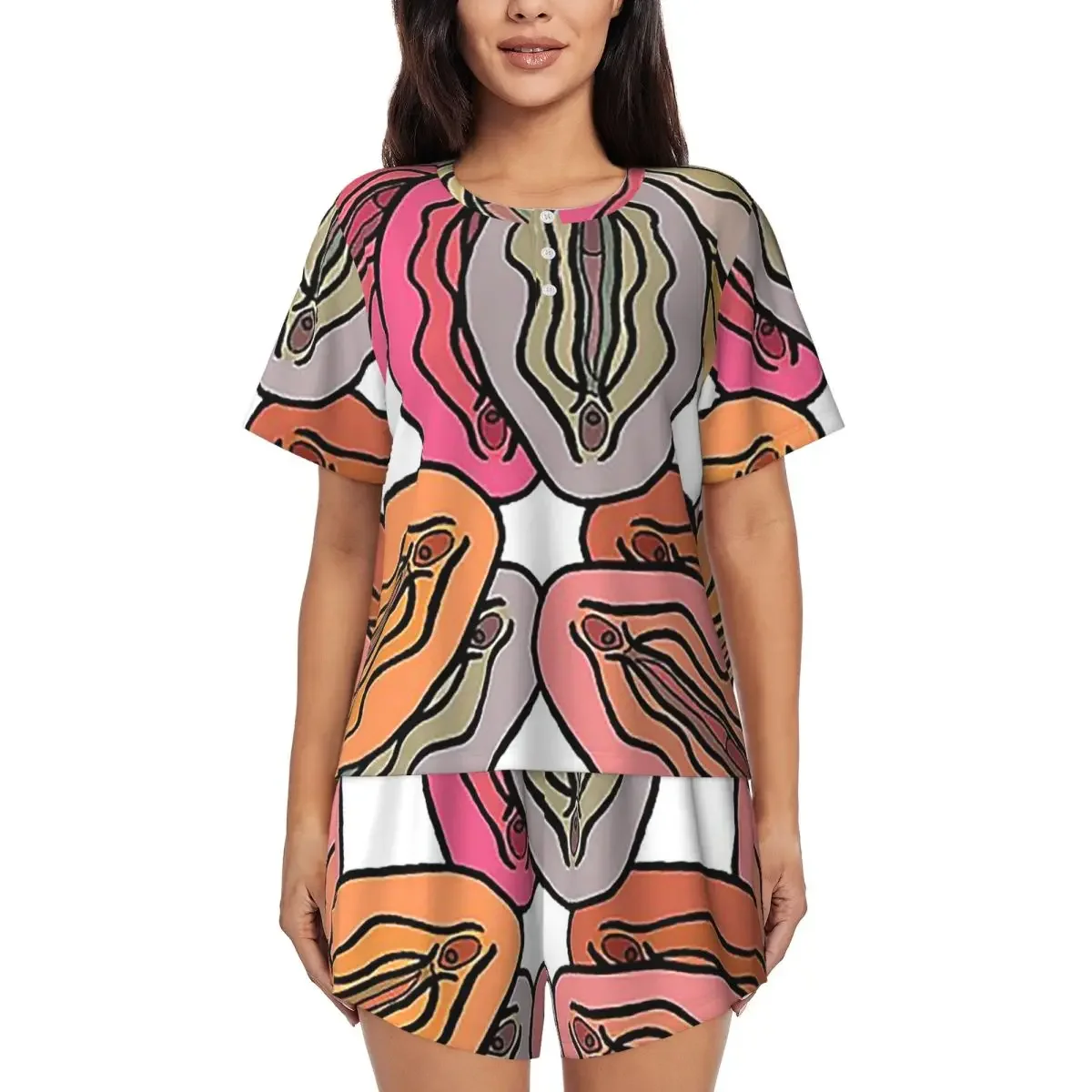 Vulva Colorful Pattern Round Neck Short Sleeves Nightdress for Sleeping Sleepshirts Women Loose Pajama Set Short Pants
Vulva Colorful Pattern Round Neck Short Sleeves Nightdress for Sleeping Sleepshirts Women Loose Pajama Set Short Pants