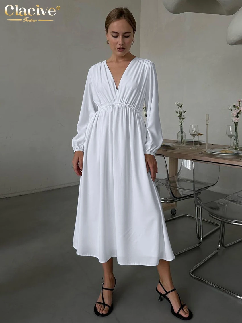 Clacive Fashion Loose White Women's Dress 2025 Casual V-Neck Long Sleeve Ankle Length Dresses Elegant Classic Female Dress
Clacive Fashion Loose White Women's Dress 2025 Casual V-Neck Long Sleeve Ankle Length Dresses Elegant Classic Female Dress