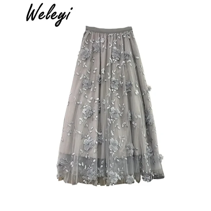 Cute Girl Skirt 2024 Spring and Summer New French Embroidered Three Dimensional Floral Mesh High Waist A Line Large Swing Skirts
Cute Girl Skirt 2024 Spring and Summer New French Embroidered Three Dimensional Floral Mesh High Waist A Line Large Swing Skirts