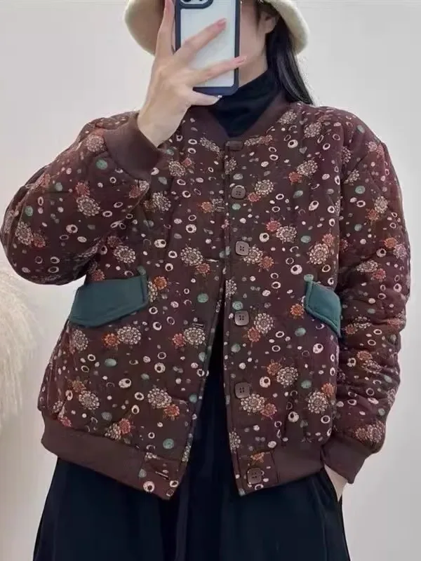 Winter Thickened Floral Cotton Jacket Women's Retro Casual Cotton Clothes Linen Material Print Outerwear Fashionable New Arrival
Winter Thickened Floral Cotton Jacket Women's Retro Casual Cotton Clothes Linen Material Print Outerwear Fashionable New Arrival