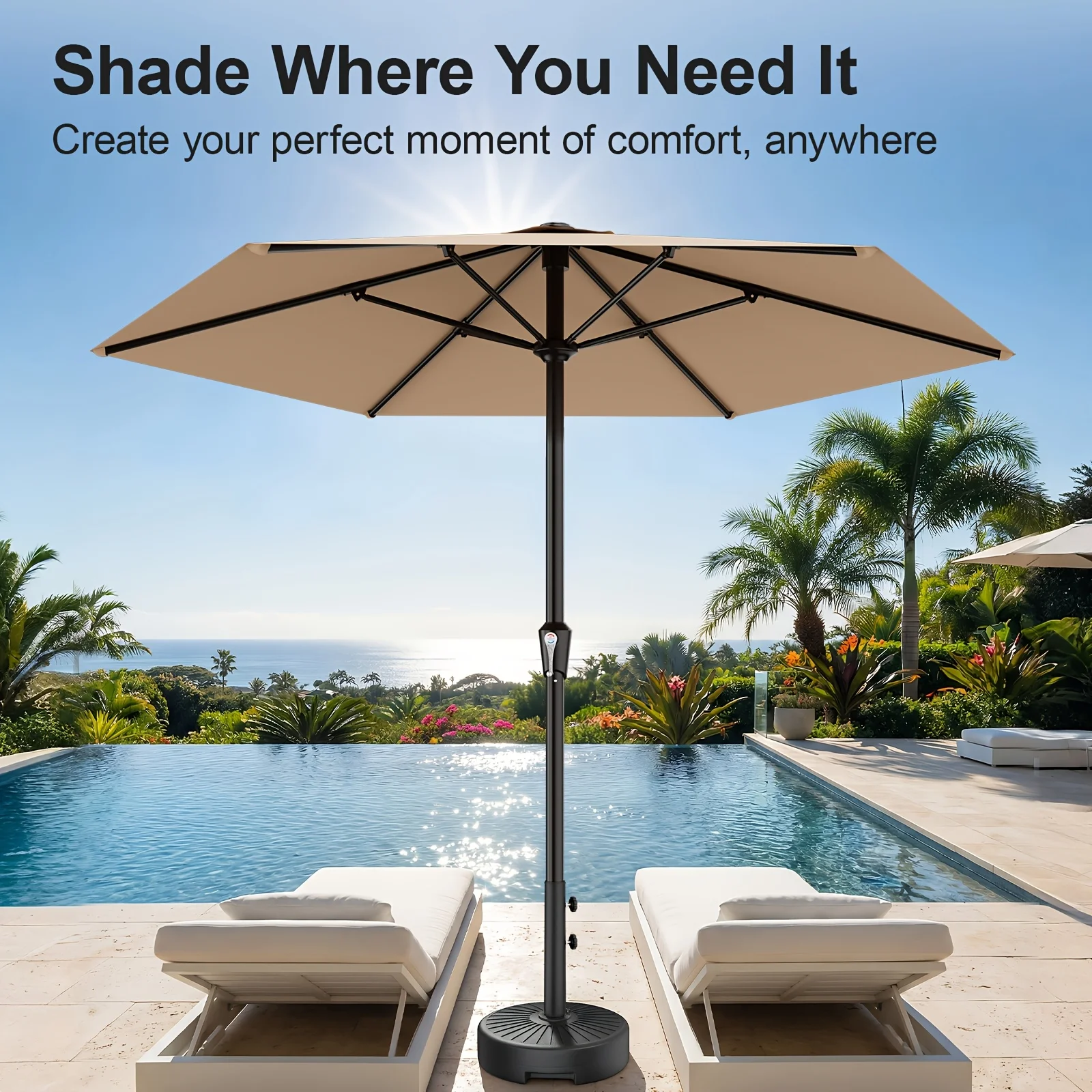 9ft Outdoor Umbrella, Heavy Duty Patio Umbrella with Crank, 6 Sturdy Ribs, UV Block for Market, Pool, Backyard, Garden (Base Sold Separately
9ft Outdoor Umbrella, Heavy Duty Patio Umbrella with Crank, 6 Sturdy Ribs, UV Block for Market, Pool, Backyard, Garden (Base Sold Separately
