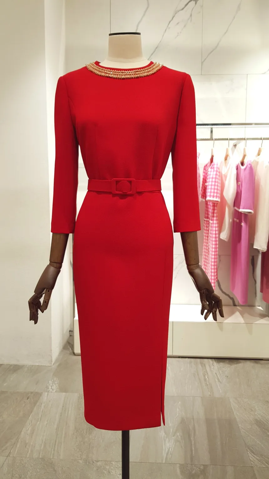 Elegant Mid-Waist Belted Slim Fit round Neck Diamond Embedded Half Sleeve Women's Dress Commute Korean Style Pure Color Spring
Elegant Mid-Waist Belted Slim Fit round Neck Diamond Embedded Half Sleeve Women's Dress Commute Korean Style Pure Color Spring