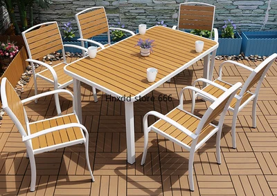 Outdoor plastic wood table and chair combination waterproof and sunscreen cafe chair
Outdoor plastic wood table and chair combination waterproof and sunscreen cafe chair