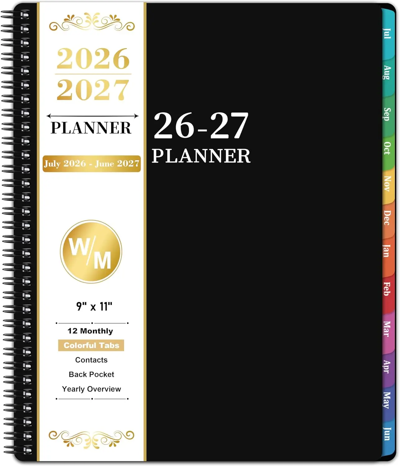 2026-2027 Academic Planner, July 2026 - June 2027, 9" x 11", Weekly & Monthly, Colorful Tabs, Pocket, Black
2026-2027 Academic Planner, July 2026 - June 2027, 9" x 11", Weekly & Monthly, Colorful Tabs, Pocket, Black