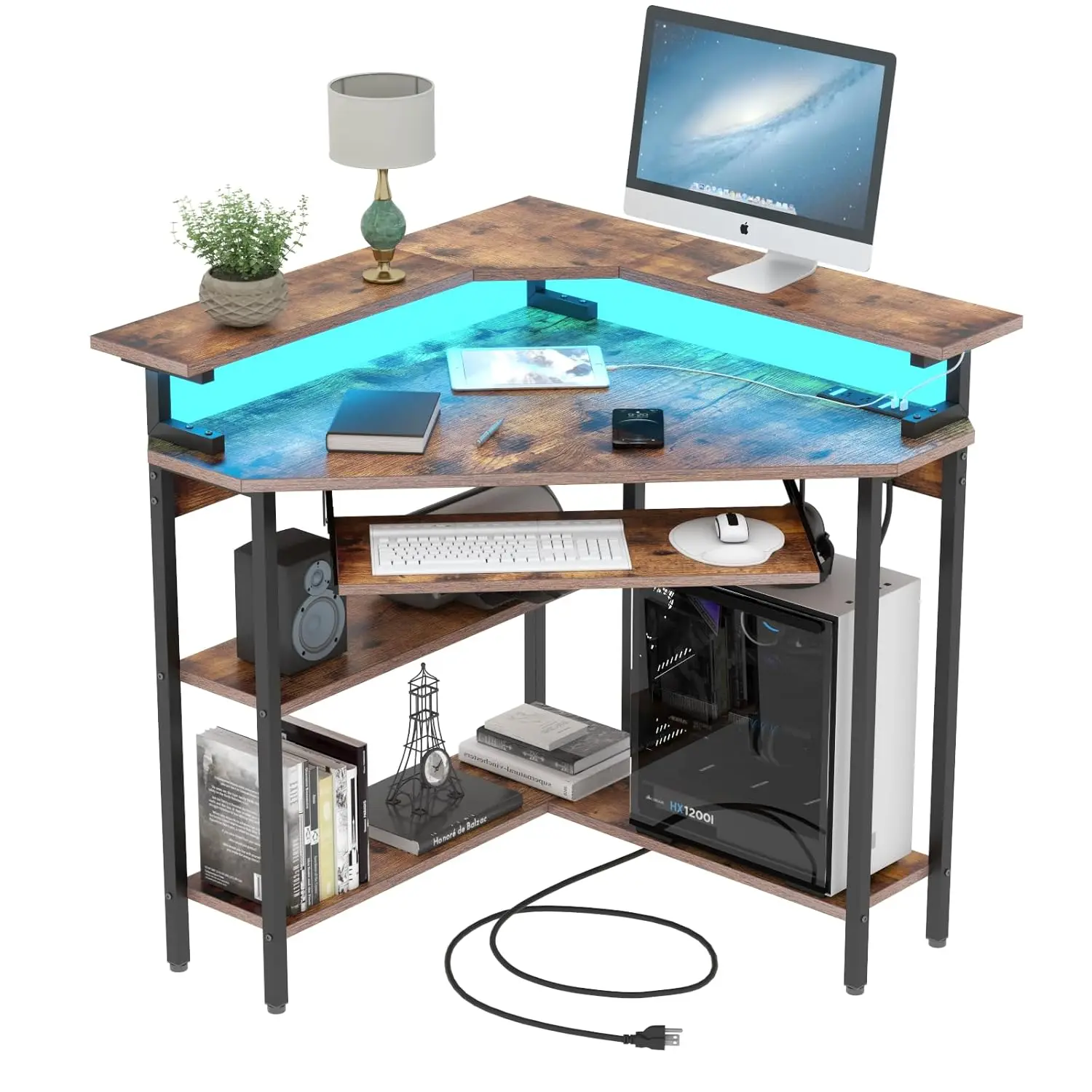 Corner Gaming Desk Charging Station LED Monitor Stand Keyboard Tray Shelves Small Space Office, Customized
Corner Gaming Desk Charging Station LED Monitor Stand Keyboard Tray Shelves Small Space Office, Customized