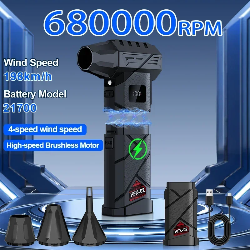 680000RPM Turbo Jet Fan 10000mAh Extra Replaceable Battery Cordless Air Blower Portable Compressed Air Duster with LED Light
680000RPM Turbo Jet Fan 10000mAh Extra Replaceable Battery Cordless Air Blower Portable Compressed Air Duster with LED Light