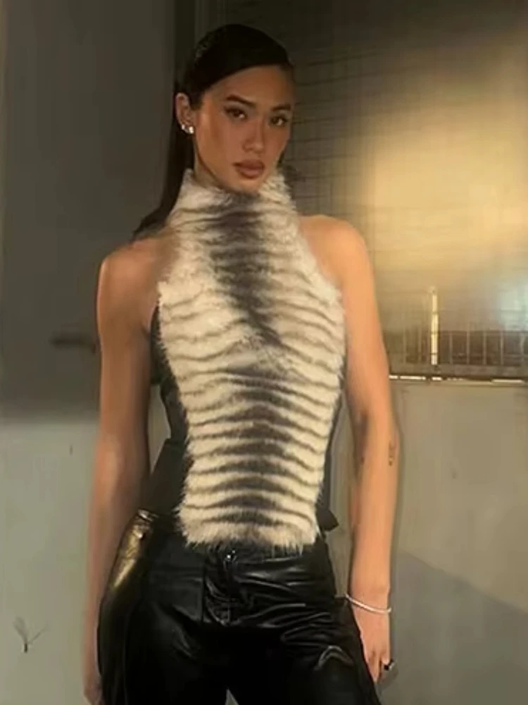 Whatiwear Patchwork Tank Tops Women Autumn New Trend Backless Tiger Stripes Furry Sexy Halter Sleeveless Midnight Party Clubwear
Whatiwear Patchwork Tank Tops Women Autumn New Trend Backless Tiger Stripes Furry Sexy Halter Sleeveless Midnight Party Clubwear
