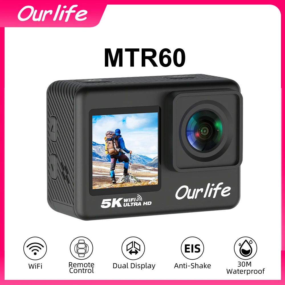 Экшн-камера Ourlife MTR60 5K30FPS EIS WiFi с двойным экраном 170D 2,0 дюйма, сенсорный экран, водонепроницаемая спортивная камера 30 м с дистанционным управлением
Экшн-камера Ourlife MTR60 5K30FPS EIS WiFi с двойным экраном 170D 2,0 дюйма, сенсорный экран, водонепроницаемая спортивная камера 30 м с дистанционным управлением