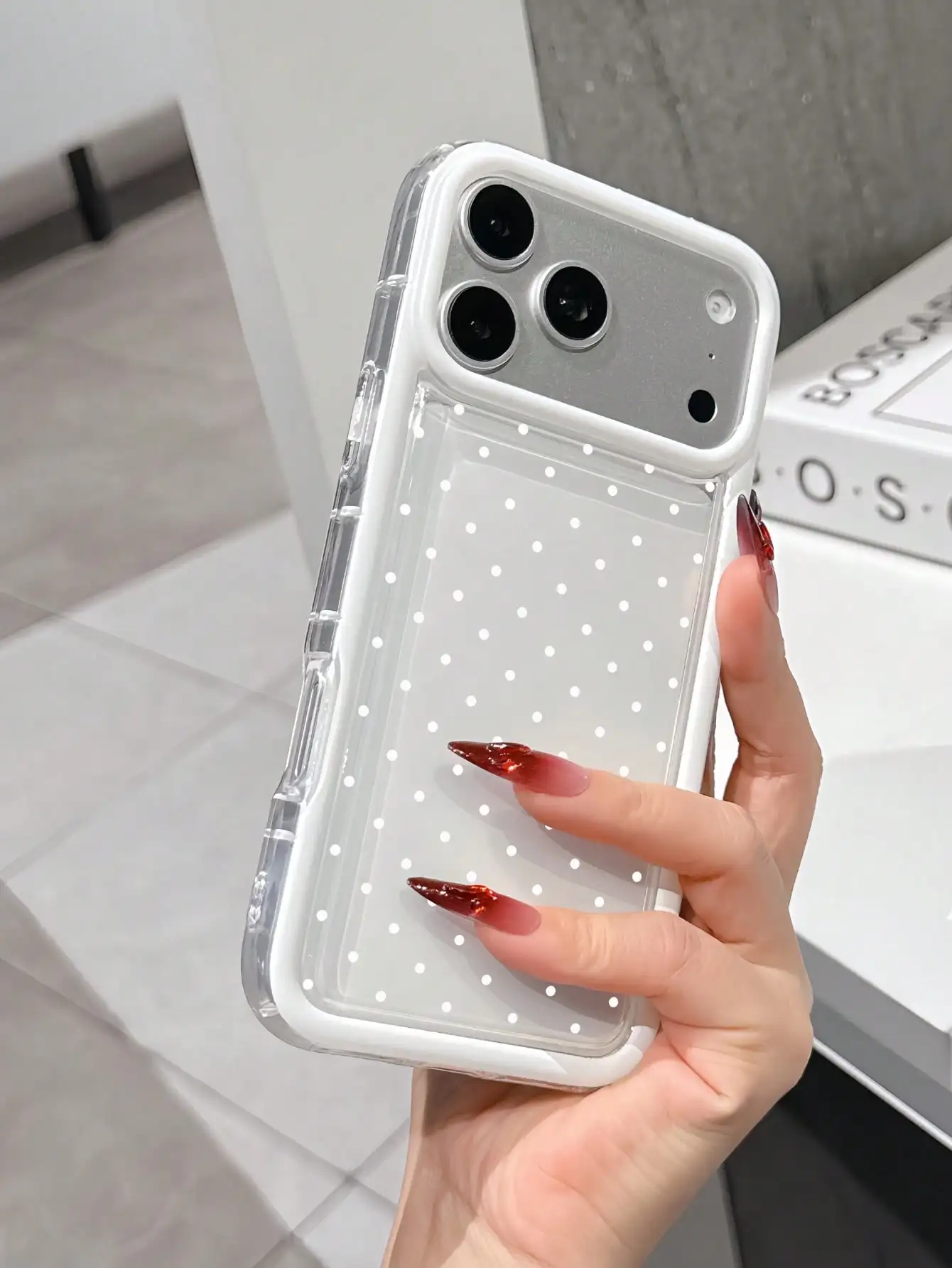 White Polka Dot Shockproof Fashion Phone Case, Fashionable White Mini Polka Dot Contrast Color Transparent Cover Perfect For Daily Use, Compatible With IPhone 16/16 Pro/16 Plus, 15/15 Plus/15 Pro/15 Pro Max, 17/17 Pro/17 Pro Max
White Polka Dot Shockproof Fashion Phone Case, Fashionable White Mini Polka Dot Contrast Color Transparent Cover Perfect For Daily Use, Compatible With IPhone 16/16 Pro/16 Plus, 15/15 Plus/15 Pro/15 Pro Max, 17/17 Pro/17 Pro Max