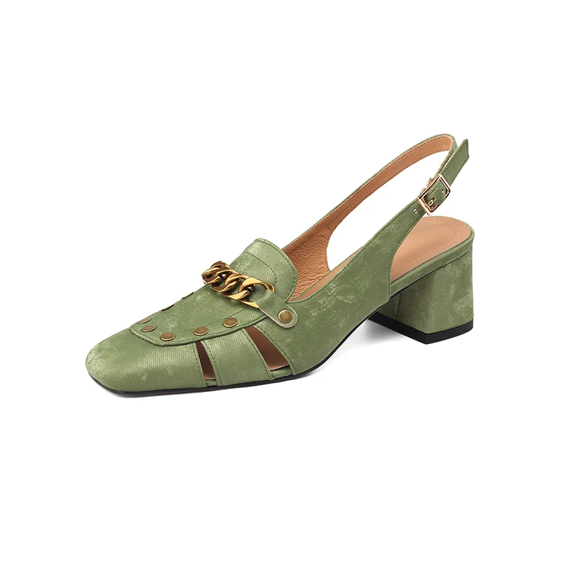 Luxury Silk Cowhide Sandals 5.5cm Chunky Heel Square Toe Buckle Strap Rivet Chain Black Green Pink Comfort Women Casual
Luxury Silk Cowhide Sandals 5.5cm Chunky Heel Square Toe Buckle Strap Rivet Chain Black Green Pink Comfort Women Casual
