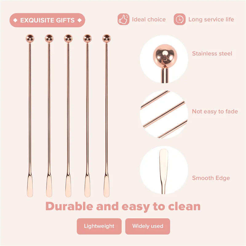 AS94-5Pcs Stainless Steel Stirrer Beverage Stirrers Stir Cocktail Swizzle Stick-Rose Gold-Straight Bar,19Cm
AS94-5Pcs Stainless Steel Stirrer Beverage Stirrers Stir Cocktail Swizzle Stick-Rose Gold-Straight Bar,19Cm
