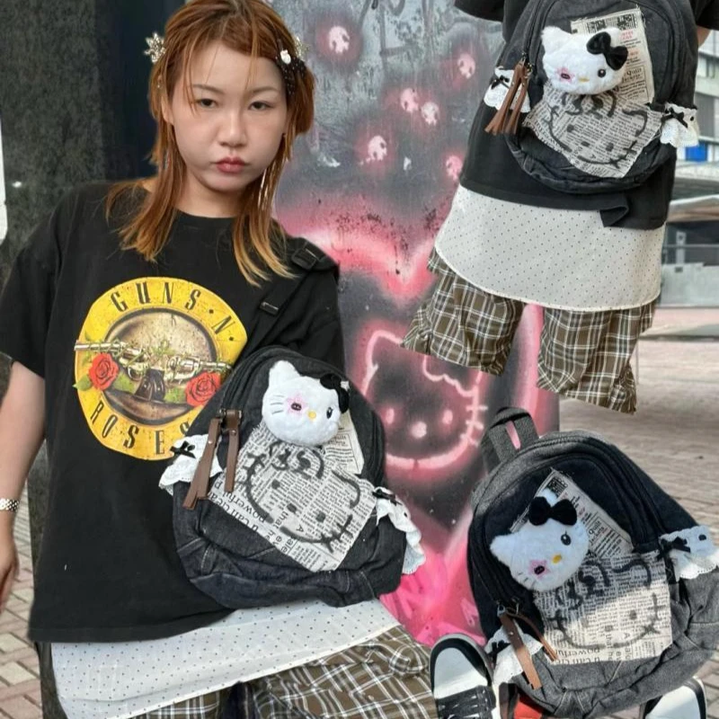 2024 Hello Kitty Backpack Cute Printed Patchwork Cowboy Shoulder Bag Cartoon Student Bow Black Large Capacity Handbag
2024 Hello Kitty Backpack Cute Printed Patchwork Cowboy Shoulder Bag Cartoon Student Bow Black Large Capacity Handbag