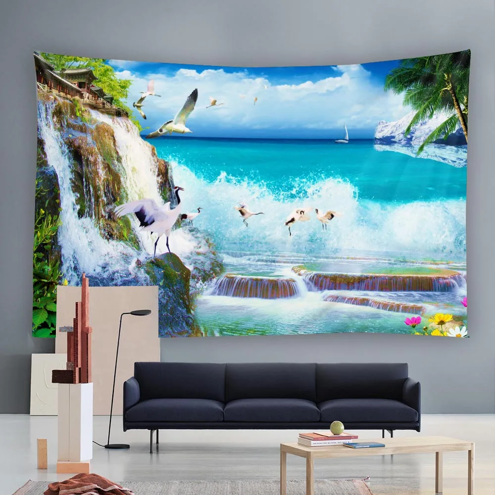 Wonderland like scenery, tapestry, cliff, water scenery, green plants, sea, wall hanging, living room, TV, background wall decor
Wonderland like scenery, tapestry, cliff, water scenery, green plants, sea, wall hanging, living room, TV, background wall decor