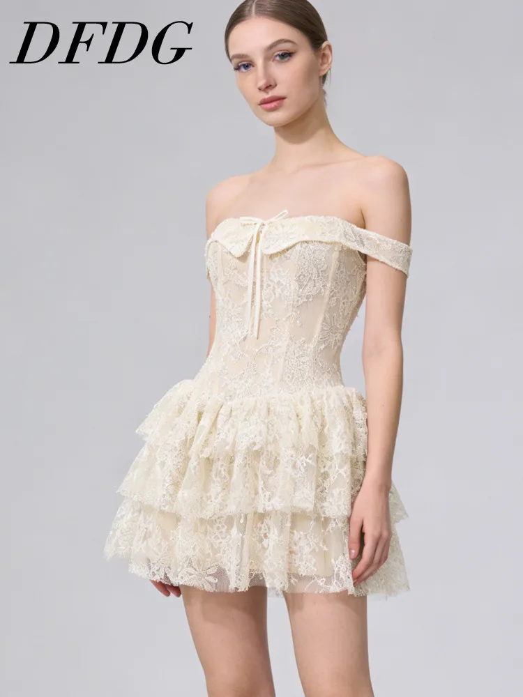 DFDG Women's Spring Summer Off Shoulder Lace Tie Front Tiered Flared Mini Dress Prom Party 2026 Trendy Feminine Fashion Dress
DFDG Women's Spring Summer Off Shoulder Lace Tie Front Tiered Flared Mini Dress Prom Party 2026 Trendy Feminine Fashion Dress