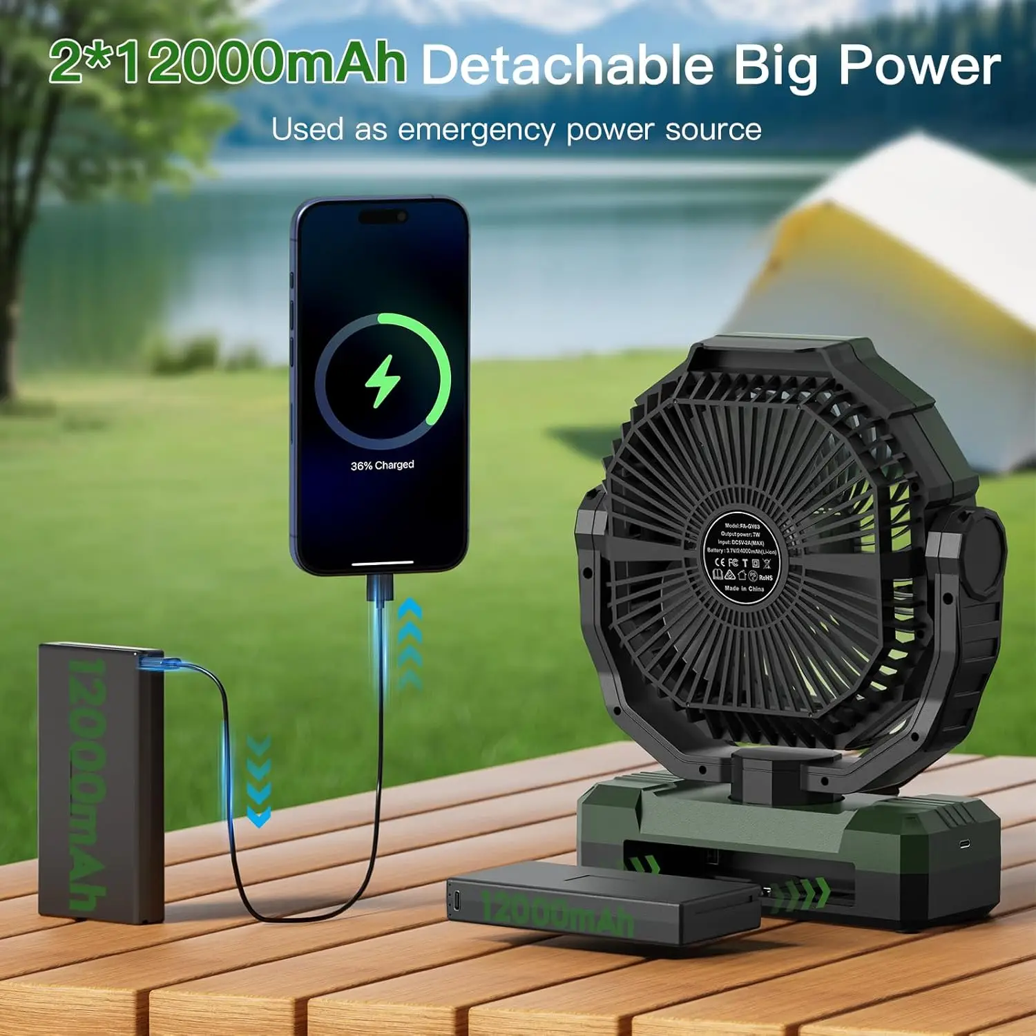 3-in-1 Camping Fan - Portable Fans Rechargeable - 24000mAh 9-Inch Battery Powered Fan(140Hrs) with Light & Remote for Indoor
3-in-1 Camping Fan - Portable Fans Rechargeable - 24000mAh 9-Inch Battery Powered Fan(140Hrs) with Light & Remote for Indoor