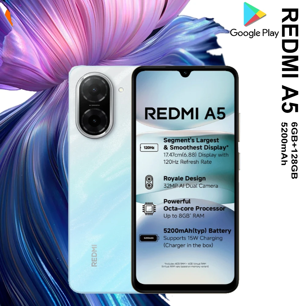 5200mAh large-capacity battery mobile phone 6GB+128GB memory Xiaomi REDMI A5 fashion smart phone/NFC/GPS positioning
5200mAh large-capacity battery mobile phone 6GB+128GB memory Xiaomi REDMI A5 fashion smart phone/NFC/GPS positioning