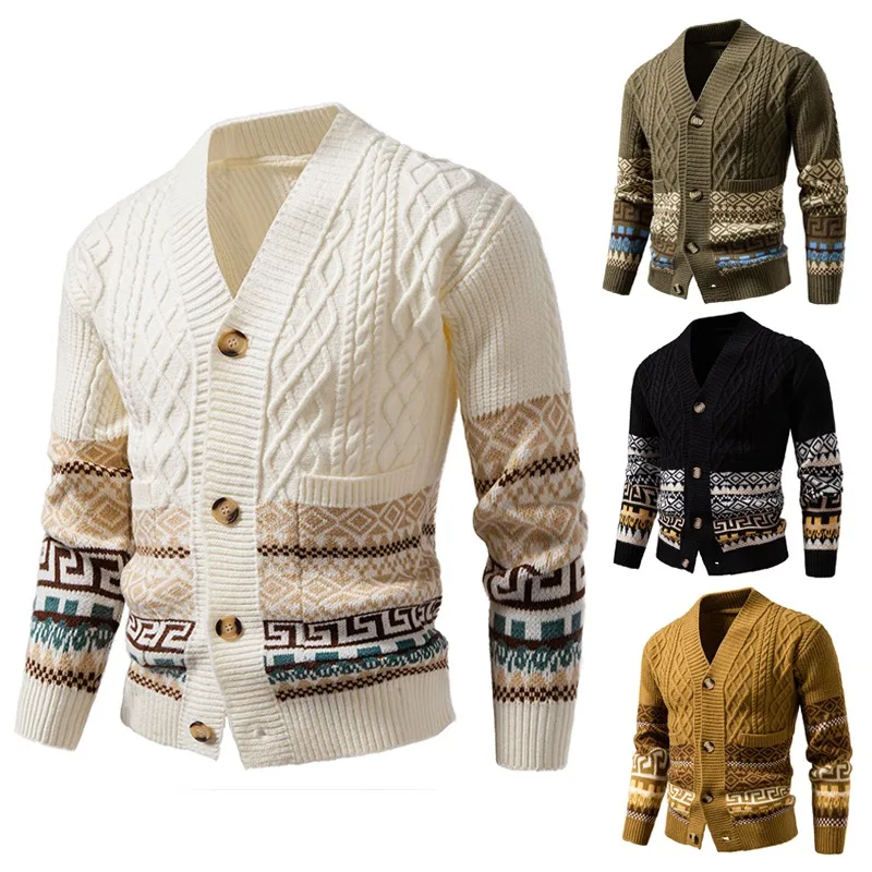 Men's Cable Knit Fair Isle Geometric Striped Cardigan V Neck Button Front Pocket Long Sleeve Sweater Autumn Winter Casual
Men's Cable Knit Fair Isle Geometric Striped Cardigan V Neck Button Front Pocket Long Sleeve Sweater Autumn Winter Casual