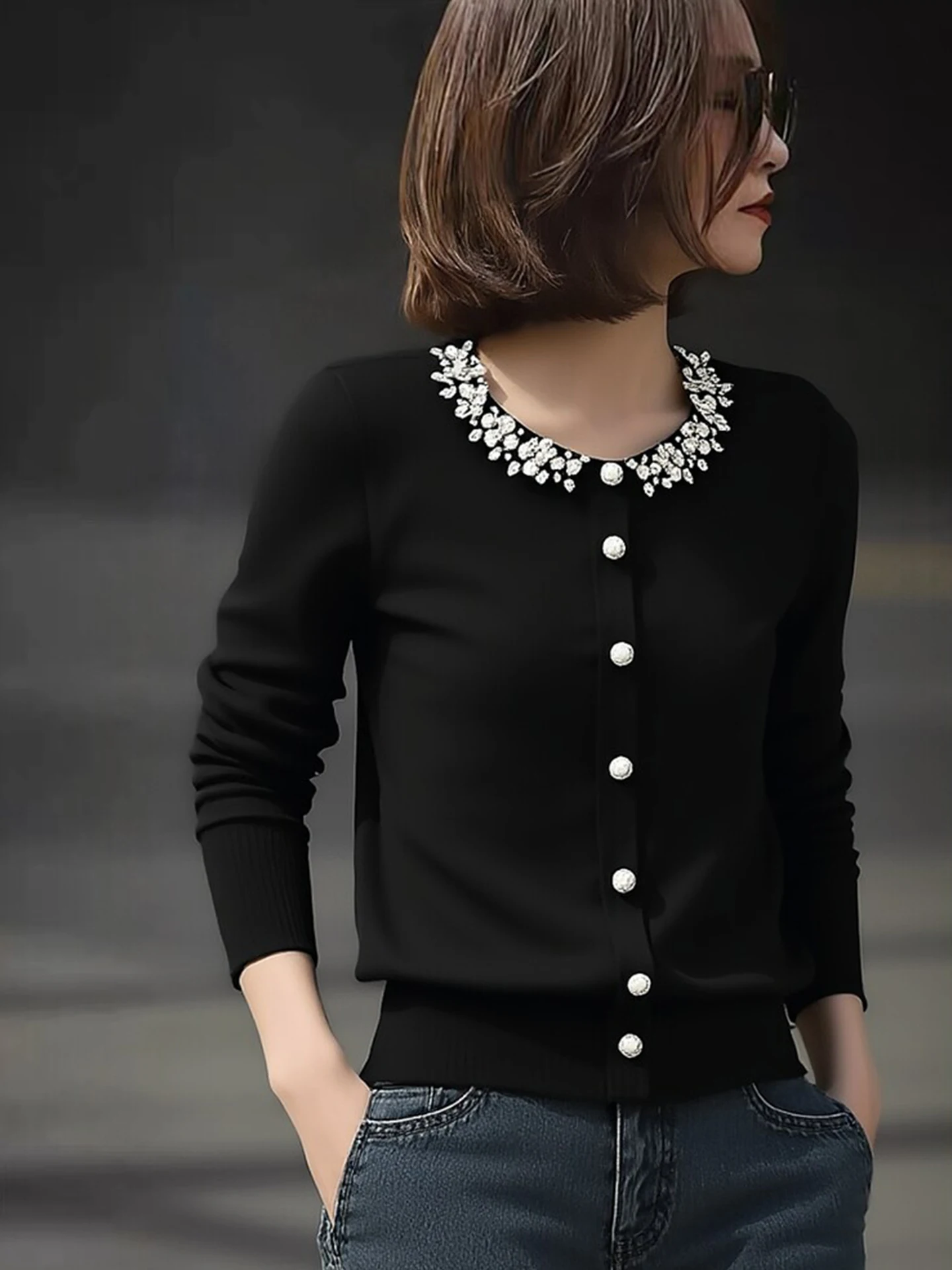 Ele Long Sve Knitted Top with Rhinestones Versatile Base Layer Winter Slimming Faionable Open Cardigan Trendy Base S...
Ele Long Sve Knitted Top with Rhinestones Versatile Base Layer Winter Slimming Faionable Open Cardigan Trendy Base S...